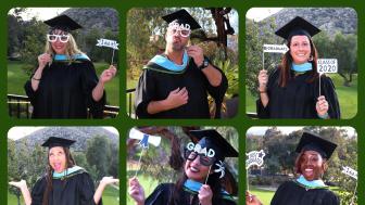 9 photos of graduates in individual locations wearing their cap and gown and holding up signs like "I did it"
