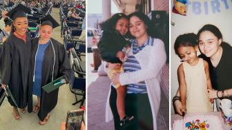 Triptych of photos with Dejah Morales and Carolina Vasquez – at graduation and two when Dejah is a kid.
