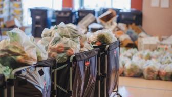 Large bins of bagged food