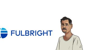 Graphic of Sunanda Sanyal and Fulbright logo
