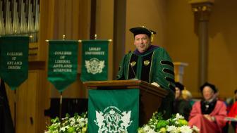 President Jeff A. Weiss delivers his inaugural address on March 25, 2017.
