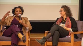 Kerri Greenidge and Kendra Field speaking on stage