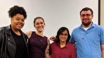 Panelists pose for a group photo: Lesley Ells, Mia DePaolo, Najifa Tanjeem and Kasriel Linzer. 