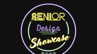 Graphic that looks like a neon sign: Senior Design Showcase 2020