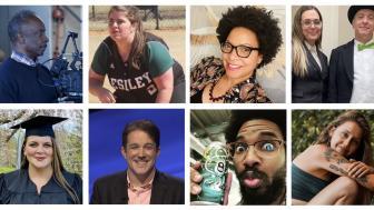 Collage of portraits from top stories about Lesley Alumni