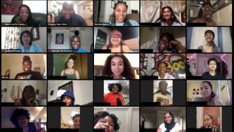 Zoom screenshot of students and staff