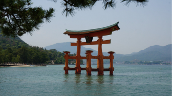 Image of shrine, sea and mountains at Hiroshima