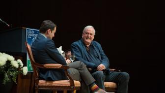 British comedy legend John Cleese joshes with WGBH's Jared Bowen.