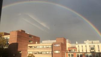 photo of double rainbow over doble campus