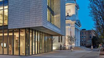 lunder arts center at dusk