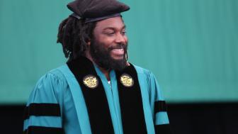Jason Reynolds in regalia at Commencement 2018