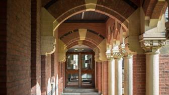 The arched walkway of Lawrence Hall.