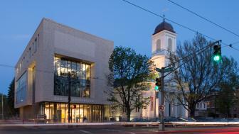 Lunder Arts Center at night