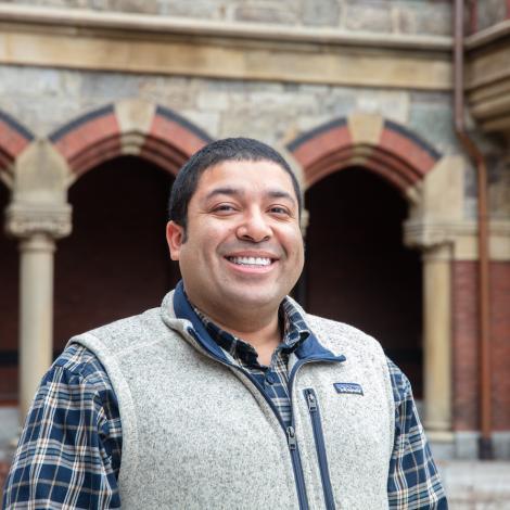 Matt Jones smiling in front of Lesley building