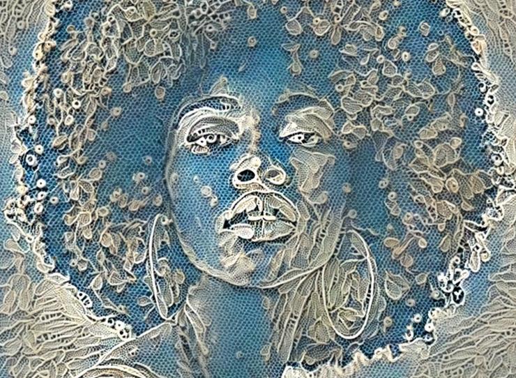 Digital art portrait of a Black woman's face created with lace using machine learning