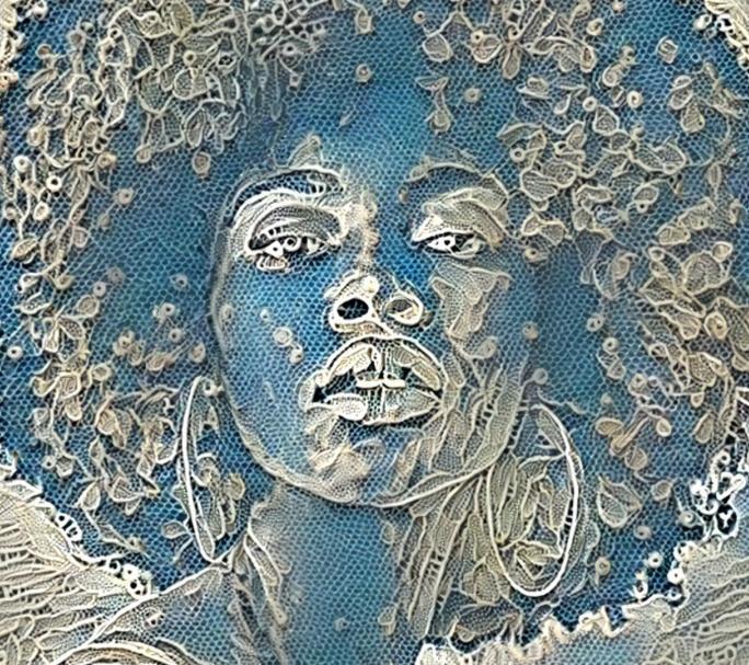 Digital art portrait of a Black woman's face created with lace using machine learning