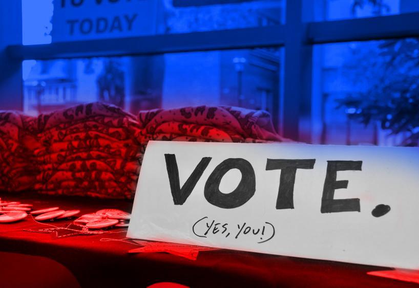 red white and blue photo with written vote yes you sign