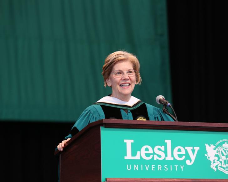 Elizabeth Warren at the podium