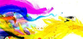 Julia Denos Watercolor image with yellow and pink swirls