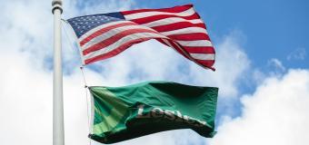 American flag and Lesley flag