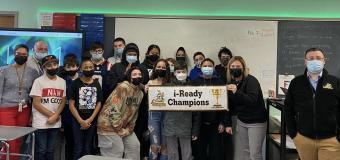 Amy Maldonado '22 (far left) with her students at Consentino Middle School