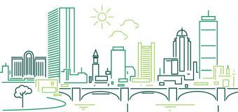 outlined drawing of the boston skyline and charles river