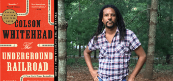 Colson Whitehead author photo (standing in the woods) and the cover of his book.