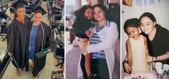 Triptych of photos with Dejah Morales and Carolina Vasquez – at graduation and two when Dejah is a kid.