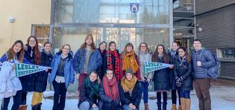 Group picture in front of school building in Finland.
