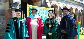 Hans Strauch, Jonathan Jefferson, Janet Steinmayer, Nathaniel Mays in graduation regalia