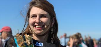Katya Zinn is pictured smiling amid the crowd at Lesley Commencement