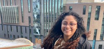 Natalia Reyes with a view of Boston Arts Academy behind her