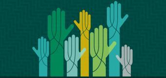 non-profit fundraising poster of seven arms reaching up