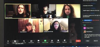 Students on a Zoom call rehearsing for the radio play version of Twelfth Night