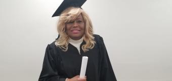 Pamela Kelly in cap and gown