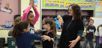 Susie Schutt '21 leads students in a drama therapy exercise
