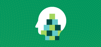 Illustration of human head in profile with color map representing thoughts.