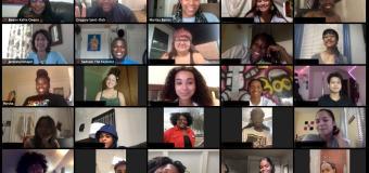 Zoom screenshot of students and staff