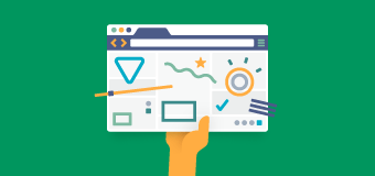 Illustration of a hand holding up a drawing representing a web page with symbols drawn for page elements.