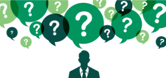 silhouette of a man with many question marks above him