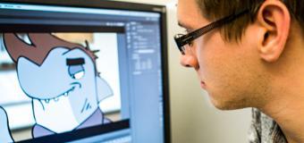 animation student working on a computer