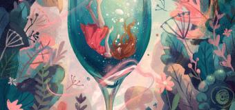 colorful painting of a woman inside of a wine glass