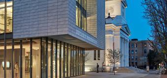 lunder arts center at dusk