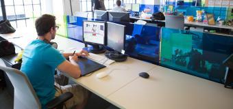 student working in an office for his internship