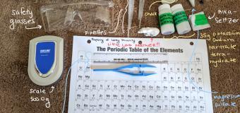 Flatlay of lab kits with each item labeled