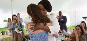 Ayanna Pressley hugs Sarah Groh