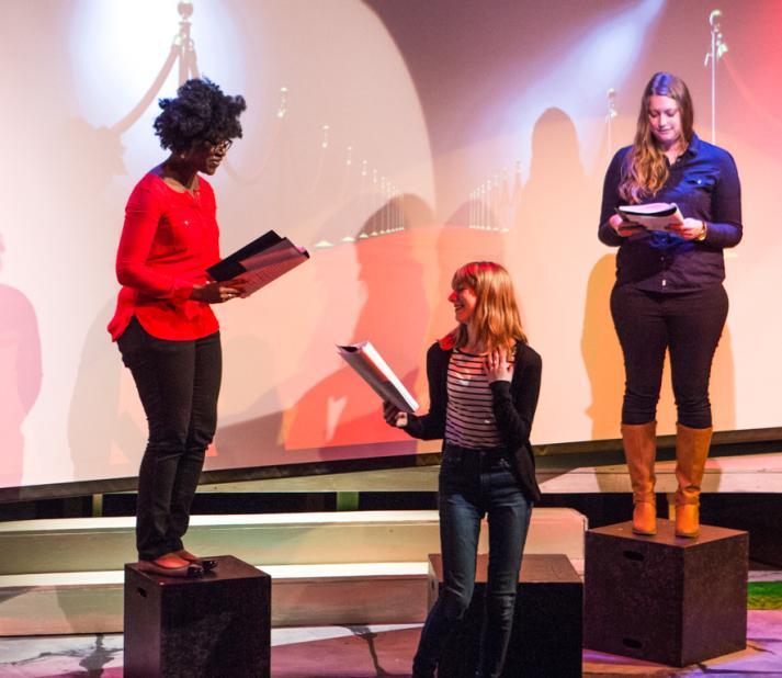students rehearsing a play