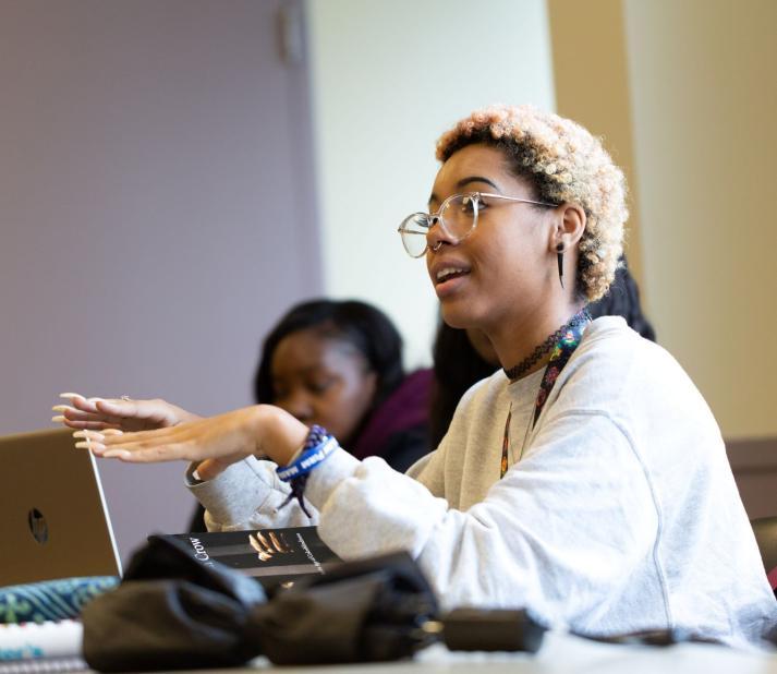 Student talking in psychology class