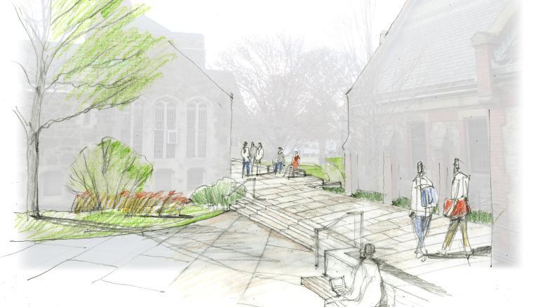 Sketch-drawing of planned improvements to Lesley University campus 