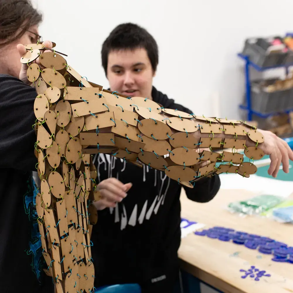 students working on art project